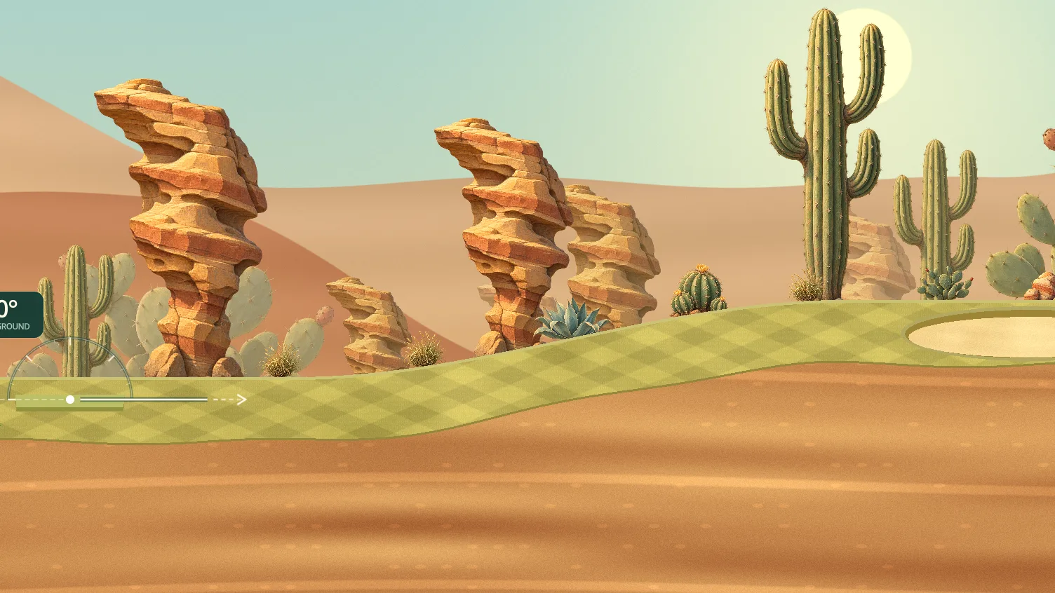 A desert hole on Sahara Springs with red rock and cactus